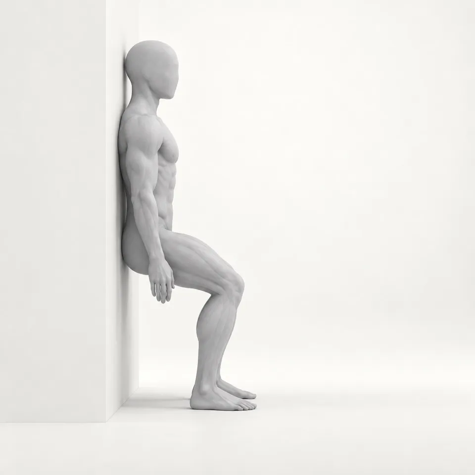 Bent-knee heel raises against the wall. Position 1 of 2