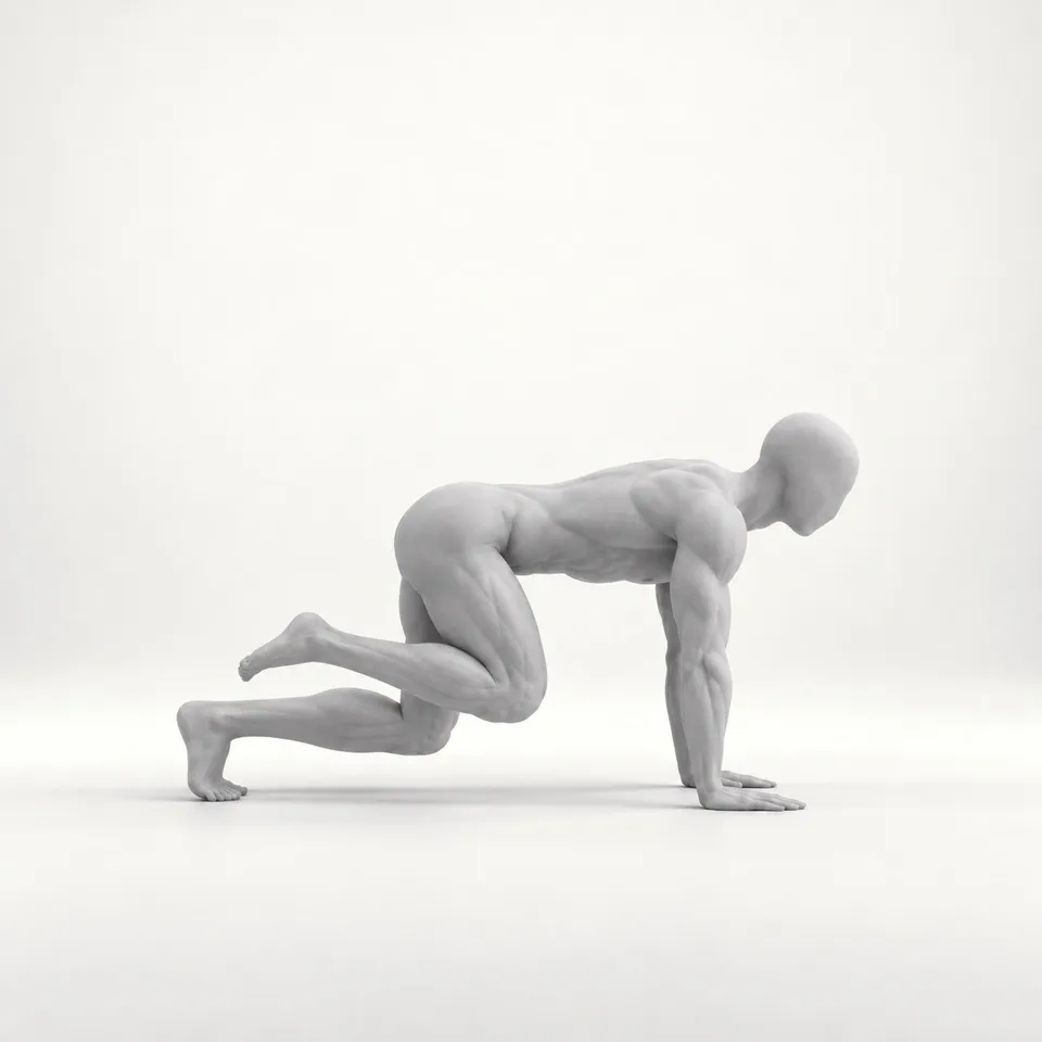 Single-leg bear-to-pike knee extension. Position 1 of 2